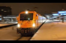 Iskry z pantografu lokomotywy przy 160 km/h + zimowy klimat kolei
