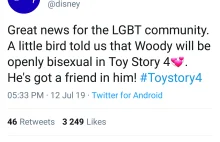Główny bohater "Toy Story 4" będzie biseksualistą.