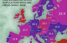 Odsetek dorosłych [+18], otyłych ludzi w krajach Unii Europejskiej - Mapa