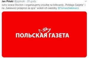 Jan Piński zapowiada billboardy przy redakcji "Gazety Polskiej":...