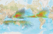 Trasy huraganów na przestrzeni lat