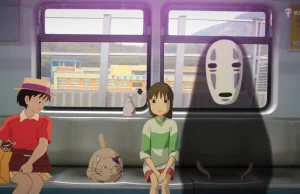 Postaci ze studia Ghibli połączone z prawdziwym materiałem wideo.