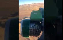The turbine of the plane is falling apart on the...