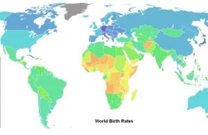 Wskaźnik urodzeń na świecie - mapka