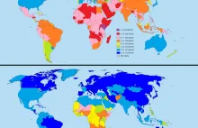 [Mapa] Średnia liczba dzieci na rodzinę na świecie w 1970 i 2014 r.