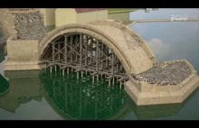 Wizualizacja budowy filarów i sklepienia Mostu Karola w XIV wieku