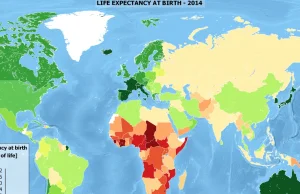 Ciekawostki na mapach: Oczekiwana długość życia w momencie narodzin w...