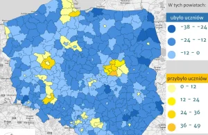 Gdzie ubyło, gdzie przybyło uczniów? Mapa