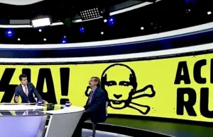 W tle programu w TVP Info „Achtung Russia”. Putin przedstawiony jako kościotrup