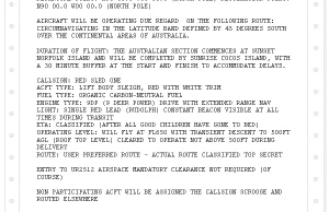 NOTAM ze szczegółami przelotu sań Św. Mikołąja na Australią