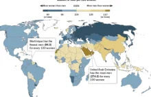 [Infografika] Mapa pokazująca stosunek ilości mężczyzn i kobiet na świecie