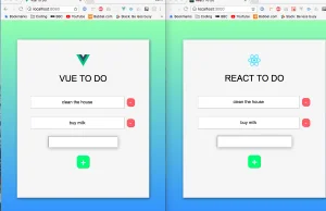 Napisałem tę samą aplikację w Vue i Reactcie. Zobaczcie różnice