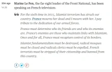 Le Pen: "zamykać meczety, deportować imamów, odbierać islamistom obywatelstwo"