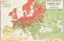 Rasy Europy- generalizująca mapa słynnego antropologa Madisona Granta, 1916r.