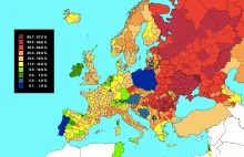 mapa pokazująca odsetek aborcji w Europie