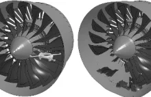 Dron (3,6kg) w silniku samolotu odrzutowego - symulacja