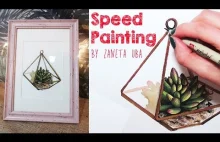 Time-lapse painting: 'The succulent in the glass terrarium' watercolour...