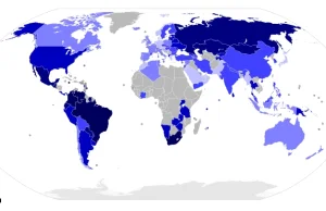 Mapa - roczna liczba zabójstw na 100 000 obywateli w różnych krajach