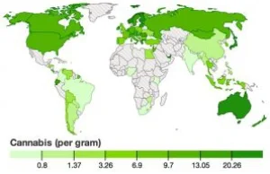 Porównanie cen różnych używek tudzież narkotyków na świecie.