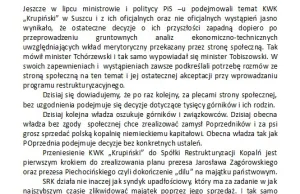 ZA PLECAMI GÓRNIKÓW PIS DOKONUJE SPRZEDAŻY KWK "KRUPIŃSKI" DLA NIEMCÓW!