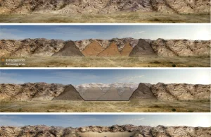 Stadion w skale na pustyni.