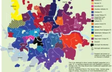 Mapa Londynu - wpływy klubów piłkarskich