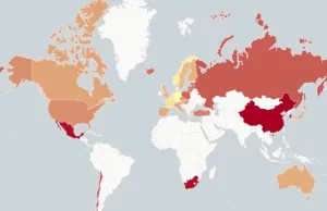 Average working hours per week by country (Map)