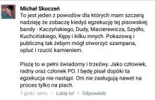 Radny z PO pisze o publicznej egzekucji Kaczyńskiego i Dudy. "Tak, żebym...