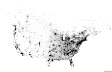 Jeden punkt reprezentuje jedną osobę na mapie USA i Kanady
