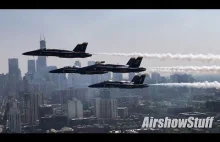 Przelot grupy akrobatycznej US Navy Blue Angels w świetnym ujęciu z bliska