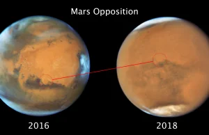 Porównanie widoku Marsa podczas poprzedniej i obecnej opozycji
