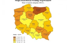 Mapa bezrobocia w Polsce w sierpniu 2012 r.