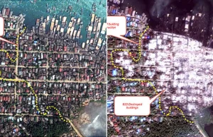Miasto spalone do gołej ziemi na satelitarnych zdjęciach