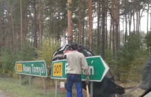 Samochód zawisł na znaku. Jak to się stało?