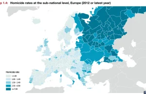 Liczba mordersrtw na 100 tyś. mieszkańców w Europie