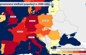 Demograficzna mapa UE w 2080 roku. Polska jest na linii prostej do upadku.