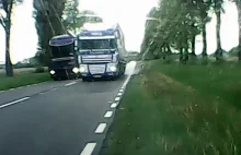 Wyprzedzanie ciężarówki. Kierowca musiał uciekać