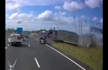 Linowa bariera drogowa zatrzymała ciężarówkę która zjechała na czołówkę