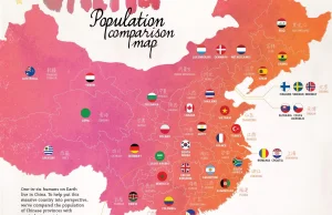 Ciekawa Chińska mapa prowincji z ilością populacji.