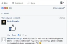 Posłanka Pawłowicz kieruje groźby karalne wobec innego użytkownika FB.