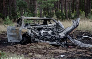 Poważny wypadek. Pojazd wyrwał drzewo i zapalił się. Ranny kierowca i jego syn