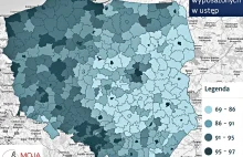 % mieszkań z ustępem, ciekawa mapka