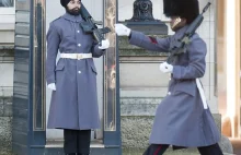 Sikh w turbanie przed Buckingham