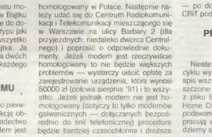 Rejestracja modemu w 1991 roku