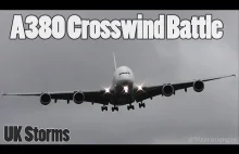 Największy pasażerski samolot podczas lądowania przy silnym wietrze w UK