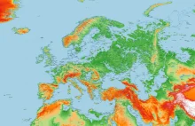 Mapa Europy w przypadku poniesienia poziomu wody o 125 metrów.