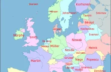 Mapa najpopularniejszych nazwisk w Europie