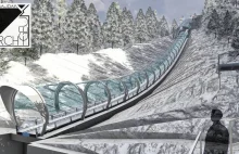 Ciekawy pomysł polskich architektów-tunel nad rozbiegiem skoczków narciarskich.