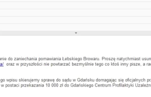 "Browar" Łebski straszy blogera sądem