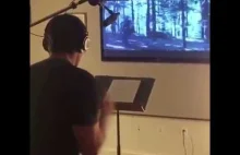 Hugh Jackman nagrywający dźwięki do filmu "Logan"
